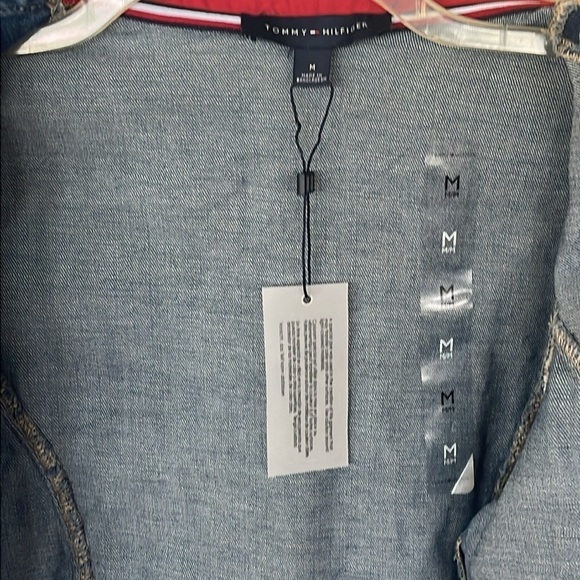 Brand New Tommy Hilfiger Blue Denim Jean Jacket Cropped Military Frayed Hem - Picture 10 of 12